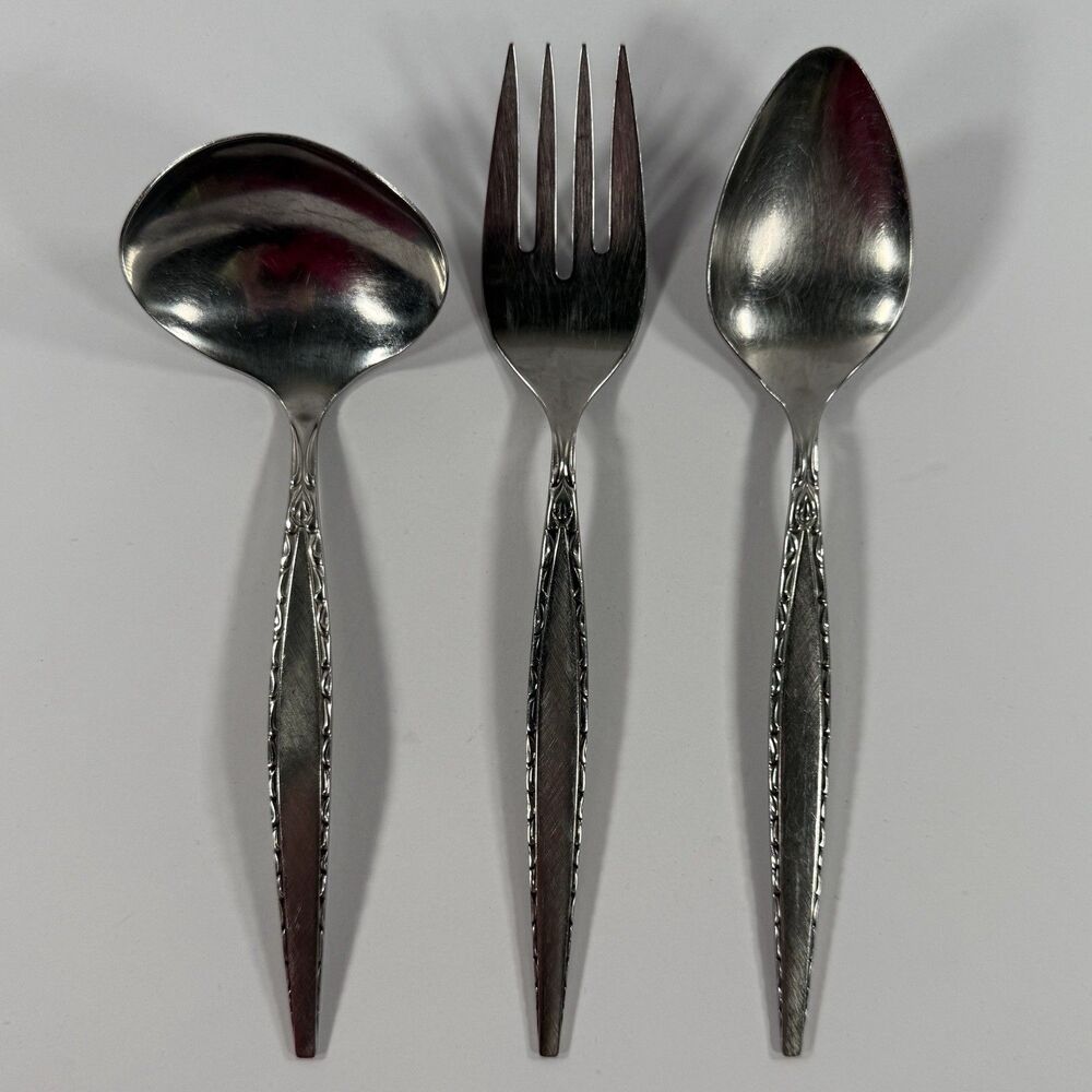 Oneida Venetia 3 Serving Pieces Gravy Fork Community Stainless Flatware Vintage